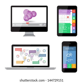 Isolated gadgets with ui and web elements including flat design. EPS10 vector illustration.