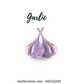  Isolated garlic on white background. Vector illustration.