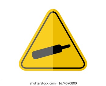 isolated gases stored under pressure, common hazards symbols on yellow round triangle board warning sign for icon, label, logo or package industry etc. flat paperwork style vector design. 