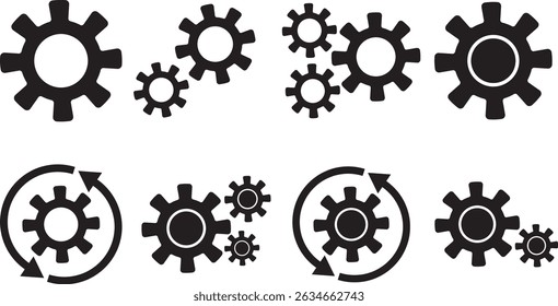  Isolated Gear and Cogwheel Icons – Vector Set for Industry, Engineering, and UI Design.