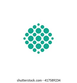 Isolated, geek circles composition. Round, rhomb vector shape. Minimalistic, flat, stylized logotype. Turquoise color logo template. Circle, drop, virus, bubbles, blot, bacteria element design. 