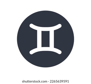 Isolated Gemini astrological sign in a black circle. 
