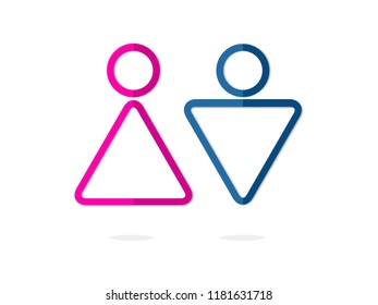 Isolated Gender, Pink Women And Blue Man Symbols, Icons, Flat Infographic, Vector Design Element For Toilet, Wc, Restroom, Banner, Label Or Board Etc.