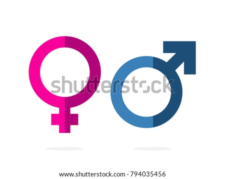 isolated gender, pink women and blue man symbols, icons flat, infographic, paperwork, vector design