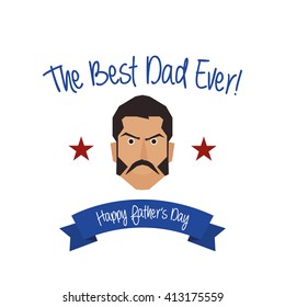 Isolated geometric dad face on a white background with a ribbon and text