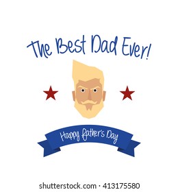 Isolated geometric dad face on a white background with a ribbon and text