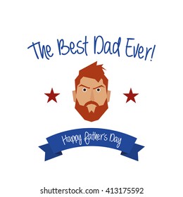 Isolated geometric dad face on a white background with a ribbon and text