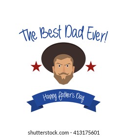 Isolated geometric dad face on a white background with a ribbon and text