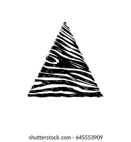 Isolated geometric figure triangle. Graphic black and white pattern with hatching. Vector illustration. 