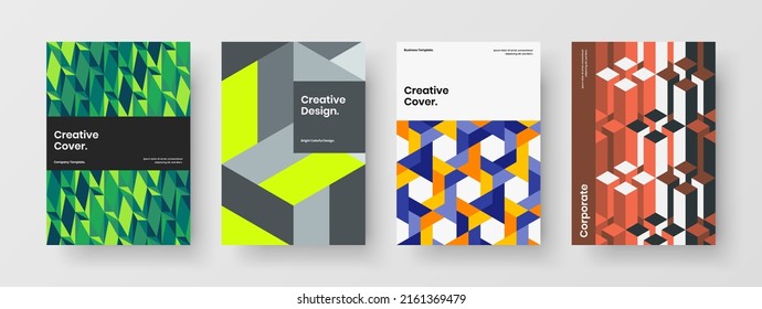 Isolated geometric hexagons company identity layout bundle. Modern postcard design vector illustration composition.