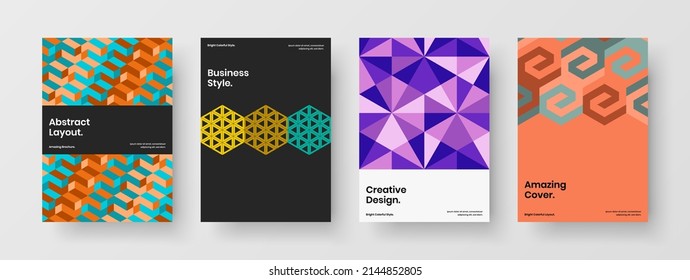 Isolated geometric hexagons corporate identity concept set. Trendy journal cover A4 vector design layout composition.