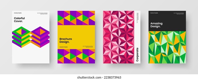 Isolated geometric hexagons handbill concept composition. Multicolored corporate cover A4 vector design layout bundle.