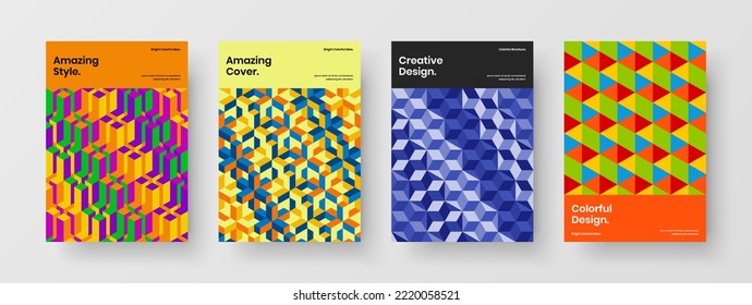 Isolated geometric hexagons journal cover layout collection. Fresh corporate identity A4 vector design template composition.