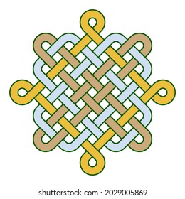Isolated geometric interleaving sacred celtic symbol. Modern art nouveau linear knot element
