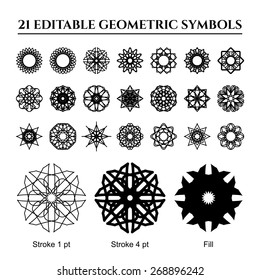 Isolated geometric ornaments set. Vector editable symbols