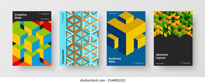 Isolated geometric pattern annual report layout composition. Premium catalog cover design vector template collection.