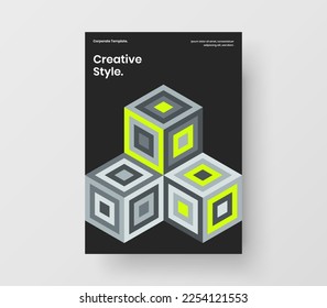 Isolated geometric pattern company brochure layout. Bright placard vector design illustration.