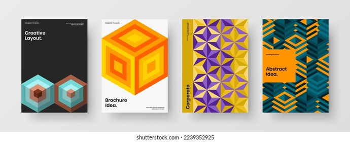 Isolated geometric pattern leaflet layout set. Clean company cover vector design template composition.