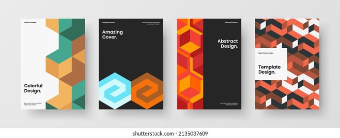 Isolated geometric pattern postcard layout set. Premium corporate cover A4 design vector illustration collection.