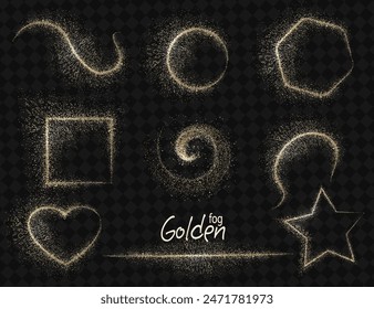 Isolated geometric set of gold tone figures with small tinsel.