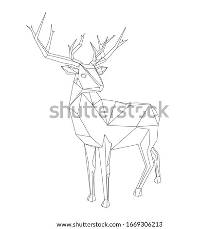 Isolated geometric shaped deer. Geometrical animal made of the triangle and cristal shapes.