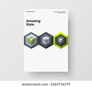 Isolated geometric shapes annual report layout. Bright handbill A4 vector design template.