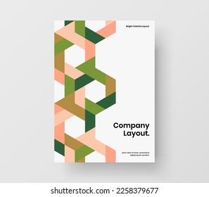Isolated geometric shapes corporate brochure template. Original magazine cover A4 design vector layout.
