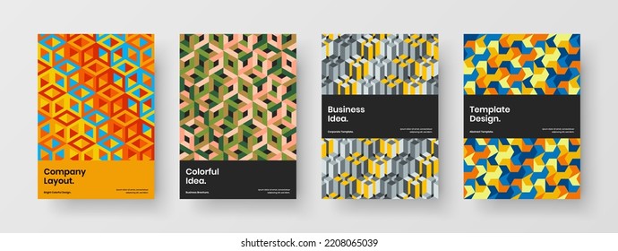 Isolated geometric shapes poster layout set. Trendy company identity A4 design vector concept collection.