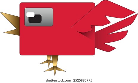 Ave isolada, geométrica, quadrada, vermelha, de design minimalista. Ilustração vetorial