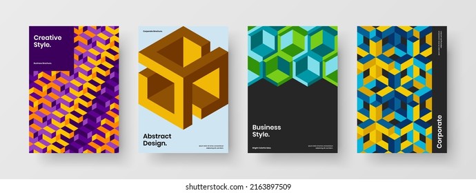 Isolated geometric tiles booklet layout collection. Multicolored handbill A4 vector design illustration bundle.