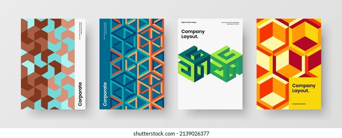 Isolated geometric tiles catalog cover layout collection. Colorful corporate brochure A4 design vector template bundle.