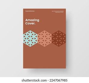 Isolated geometric tiles front page illustration. Unique company brochure A4 vector design template.