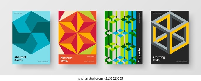 Isolated geometric tiles handbill concept set. Modern presentation A4 design vector layout composition.