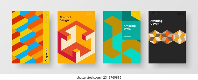 Isolated geometric tiles leaflet concept bundle. Trendy banner design vector template composition.