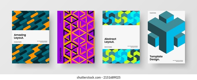 Isolated geometric tiles leaflet template bundle. Premium pamphlet A4 design vector layout collection.