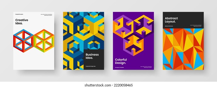 Isolated geometric tiles presentation illustration bundle. Modern corporate cover A4 vector design template composition.