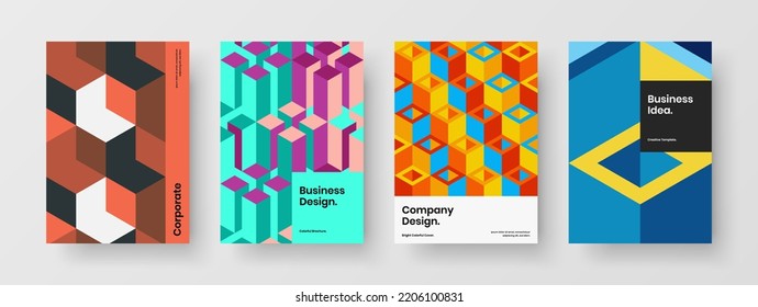 Isolated geometric tiles presentation layout collection. Abstract corporate identity A4 design vector template composition.
