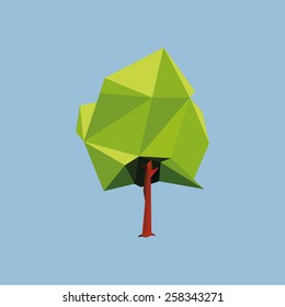 an isolated geometric tree on a blue background