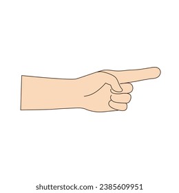 Isolated gesture of index finger pointing to the side. Vector beige color. Hand shows number one. Simple Outline icon for covers, print, icons, symbols, gesture concept together, victory, support.