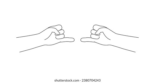 Isolated gesture two hands of reconciliation with extended little finger. Vector black and white. Simple Outline icon for covers, print, icons, symbols, gesture concept together, victory, support.