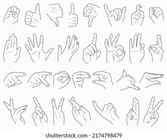 Isolated gestures of hands on white background