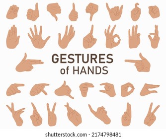 Isolated gestures of hands on white background