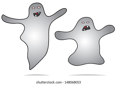 Isolated ghost illustration. Ghosts with facial expressions, smile and scare. Creative vector illustration.