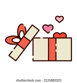 Isolated gift box opened with heart shapes flat design icon Vector illustration