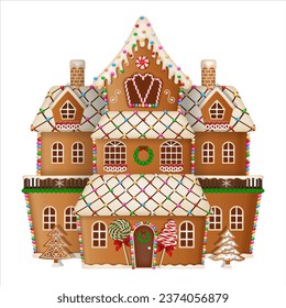 isolated gingerbread house . christmas house with cookies and candies