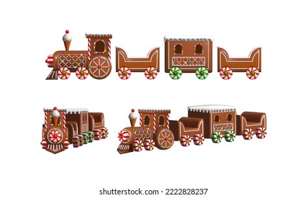 isolated gingerbread train. 3d christmas train illustration