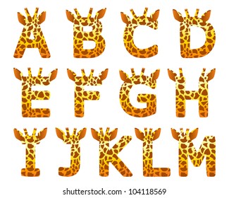 Isolated giraffe alphabet set from A to M