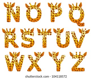 Isolated giraffe alphabet set from N to Z