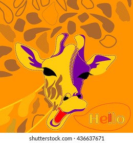 Isolated giraffe, hello, skin, design children's T-shirts, holiday, birthday, card