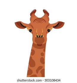 Isolated giraffe portrait. Vector flat animal face